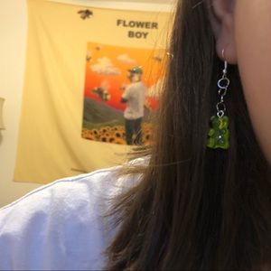 Green gummy bear earrings